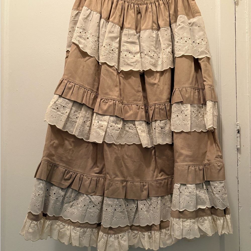 Handmade Tan and White Layered Steampunk Skirt in L/XL